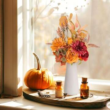 BLOSMON Fall Flower Arrangements for Thanksgiving: Autumn Floral Bouquet Artificial in Vase for Home Table Centerpieces Decoration- Fall Decor Flowers for Dinning Room Kitchen Indoor