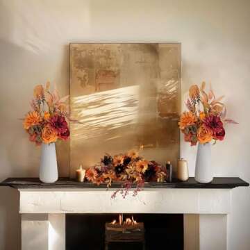 BLOSMON Fall Flower Arrangements for Thanksgiving: Autumn Floral Bouquet Artificial in Vase for Home Table Centerpieces Decoration- Fall Decor Flowers for Dinning Room Kitchen Indoor