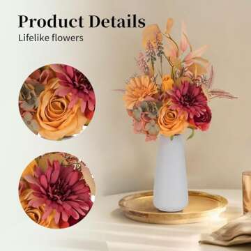 BLOSMON Fall Flower Arrangements for Thanksgiving: Autumn Floral Bouquet Artificial in Vase for Home Table Centerpieces Decoration- Fall Decor Flowers for Dinning Room Kitchen Indoor