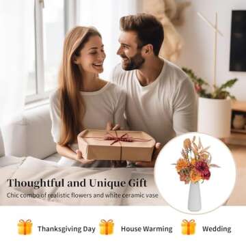 BLOSMON Fall Flower Arrangements for Thanksgiving: Autumn Floral Bouquet Artificial in Vase for Home Table Centerpieces Decoration- Fall Decor Flowers for Dinning Room Kitchen Indoor