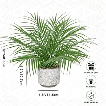 Hollyone Large 16" Faux Potted Palm Plant for Home Decor