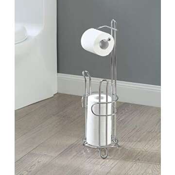 SunnyPoint Bathroom Toilet Tissue Paper Roll Storage Holder Stand with Reserve, The Reserve Area Has Enough Space to Store Mega Rolls; Chrome Finish