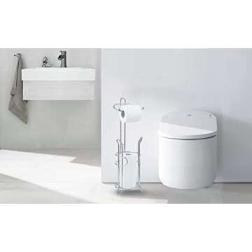 SunnyPoint Bathroom Toilet Tissue Paper Roll Storage Holder Stand with Reserve, The Reserve Area Has Enough Space to Store Mega Rolls; Chrome Finish