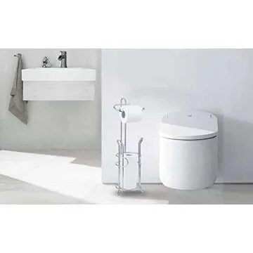 SunnyPoint Bathroom Toilet Tissue Paper Roll Storage Holder Stand with Reserve, The Reserve Area Has Enough Space to Store Mega Rolls; Chrome Finish