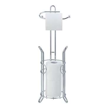SunnyPoint Bathroom Toilet Tissue Paper Roll Storage Holder Stand with Reserve, The Reserve Area Has Enough Space to Store Mega Rolls; Chrome Finish