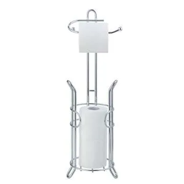 SunnyPoint Bathroom Toilet Tissue Paper Roll Storage Holder Stand with Reserve, The Reserve Area Has Enough Space to Store Mega Rolls; Chrome Finish