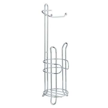 SunnyPoint Bathroom Toilet Tissue Paper Roll Storage Holder Stand with Reserve, The Reserve Area Has Enough Space to Store Mega Rolls; Chrome Finish