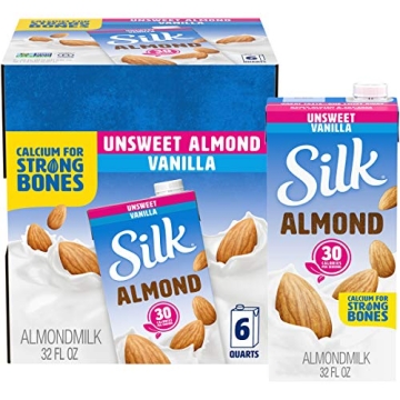 Silk Almond Milk Unsweetened Vanilla, Pack of 6