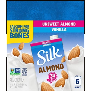 Silk Almond Milk Unsweetened Vanilla, Pack of 6