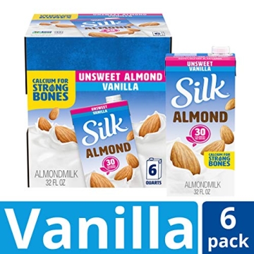 Silk Almond Milk Unsweetened Vanilla, Pack of 6