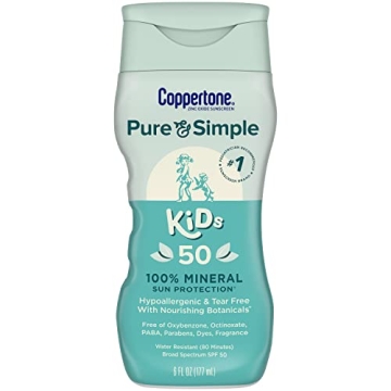 Coppertone Pure and Simple Kids Sunscreen Lotion SPF 50, Zinc Oxide Mineral Sunscreen for Kids, Tear...