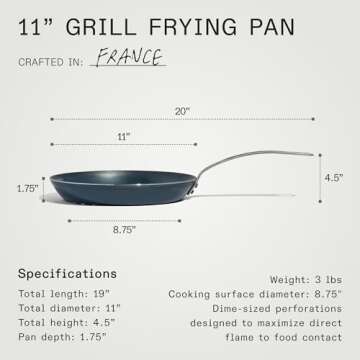 Made In Cookware - 11" Blue Carbon Steel Grill Frying Pan - (Like Cast Iron, but Better) - Professional Cookware - Crafted in France - Induction Compatible