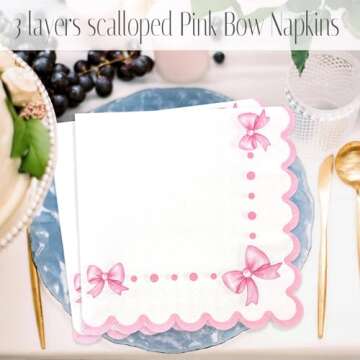 Pink Bow Napkins 6.5" for Stylish Party Decor
