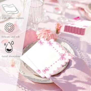 Pink Bow Napkins 6.5" for Stylish Party Decor