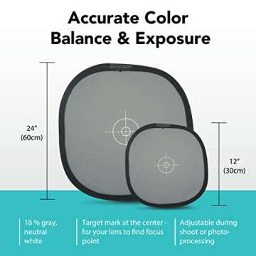 Foto&Tech Double-Sided 18% Gray Card and White Balance Disc, Gray and Neutral White Panel with Nylon Bag and Cable Tie, Collapsible Reference Reflector Focus Board for Camera Photography (12"/30cm)