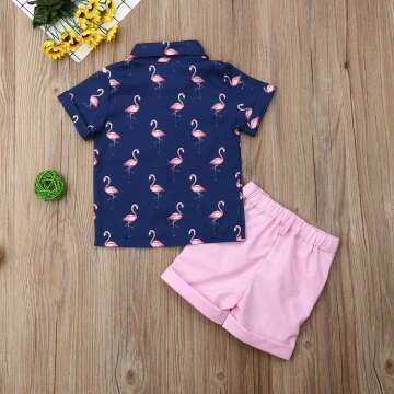 Summer Toddler Flamingo Shirt & Shorts Set 1-6 Yrs