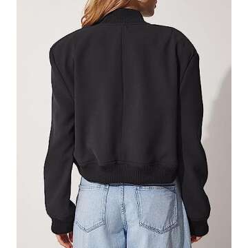Modegal Women's Spring Varsity Bomber Jackets Long Sleeve Cropped Button Down Casual Coat with Pocke...