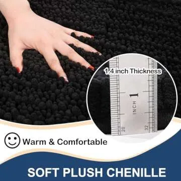 Arotive Luxury Chenille Bathroom Rug Mat, Extra Soft Thick Absorbent Shaggy Bath Rugs, Non-Slip Machine Wash Dry, Plush Bath Mats for Bathroom, Shower and Tub, 24x16, Black