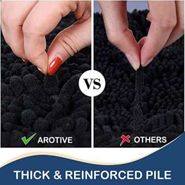 Arotive Luxury Chenille Bathroom Rug Mat, Extra Soft Thick Absorbent Shaggy Bath Rugs, Non-Slip Machine Wash Dry, Plush Bath Mats for Bathroom, Shower and Tub, 24x16, Black