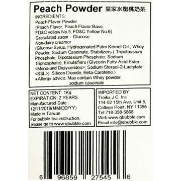 Qbubble Tea Powder, Peach, 2.2 Pound