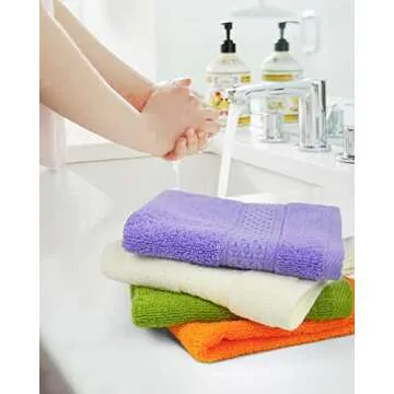 Cleanbear Cotton Wash Cloths Soft Washcloths with 6 Colors for Body and Face, 13 by 13 Inches Large Bathroom Washcloth Set Highly Absorbent Fade Resistant Face Cloths