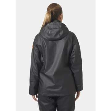 Helly-Hansen Women's Luna/Gale Waterproof Rain Jacket With Adjustable Packable Hood In Collar, Pockets, And Neoprene Cuffs, 990 Black - Large