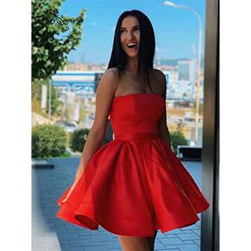 AlfaBridal Junior's Strapless Homecoming Dresses Corset Draped Short Satin Cocktail Gowns Formal Gra...