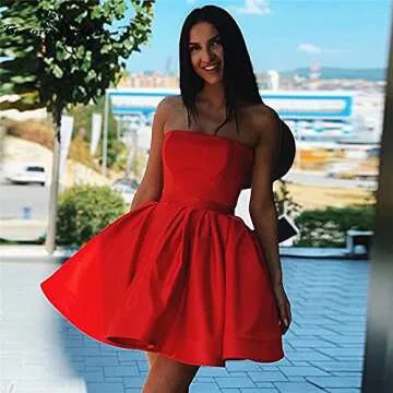 AlfaBridal Junior's Strapless Homecoming Dresses Corset Draped Short Satin Cocktail Gowns Formal Graduation Dresses White