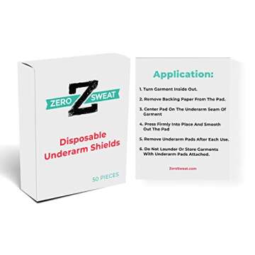 ZeroSweat Underarm Sweat Pads | Block Sweat w/Natural Disposable Absorbent Pads (50 Pads)