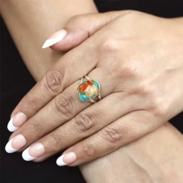 JEWELOPORIUM Multicolor Spiny Oyster Silver Ring for Women