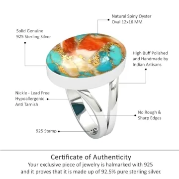 JEWELOPORIUM Multicolor Spiny Oyster Silver Ring for Women