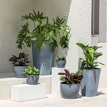 La Jolie Muse Tall Planters 20 Inch, Flower Pot Pack 2, Patio Deck Indoor Outdoor Garden Tree Planters (Weathered Gray)