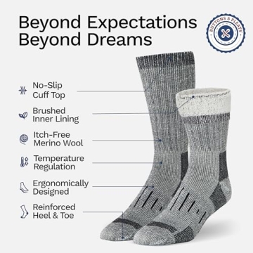 Buttons & Pleats Mens Merino Wool Socks Thermal Cozy Thick Winter Socks XSS