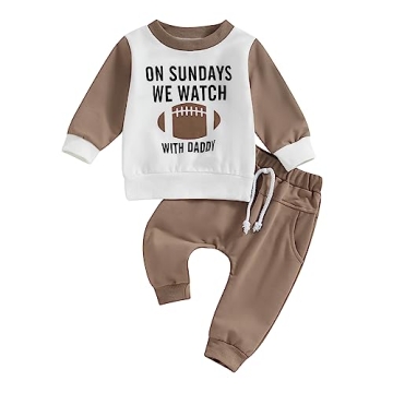 BULINGNA Toddler Baby Boy 2 Piece Football Season Outfit Set - Long Sleeve Sweatshirt Tops Casual Pa...