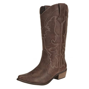 Stylish Western Cowgirl Cowboy Boots with Comfort and Charm - Brown US 9