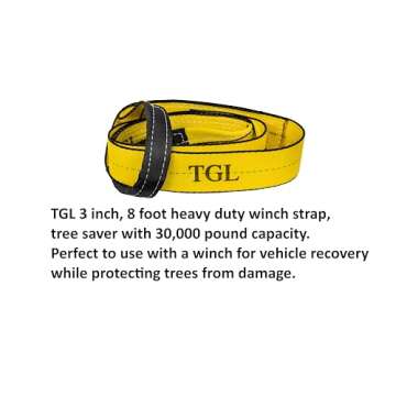 TGL 3 inch, 8 Foot Tree Saver, Emergency Recovery Tow Strap Winch Extension Rope, 30,000 lbs Break S...