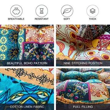 FAMIFIRST Meditation Yoga Floor Cushion Tufted Printed Thick Cotton Linen Square Solid Floor Pillow for Living Room Bedroom Balcony Office Outdoor, 23x23 Inch, Vintage Style