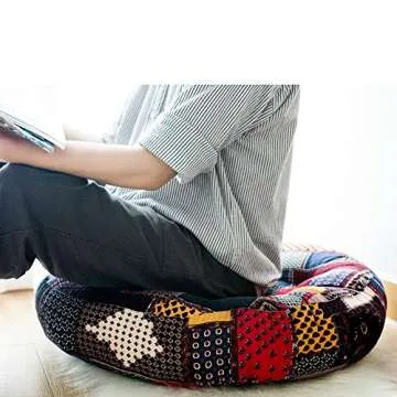 FAMIFIRST Meditation Yoga Floor Cushion Tufted Printed Thick Cotton Linen Square Solid Floor Pillow for Living Room Bedroom Balcony Office Outdoor, 23x23 Inch, Vintage Style