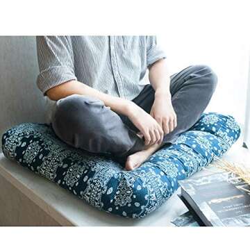FAMIFIRST Meditation Yoga Floor Cushion Tufted Printed Thick Cotton Linen Square Solid Floor Pillow for Living Room Bedroom Balcony Office Outdoor, 23x23 Inch, Vintage Style