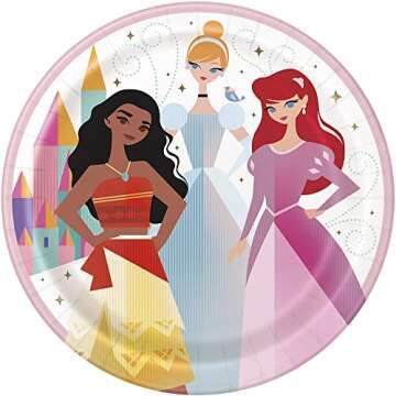 Unique Multicolor Disney Princess Round Dinner Plates (9") 8 Count - Dazzling & Durable Round Plates, Perfect for Enchanting Celebrations