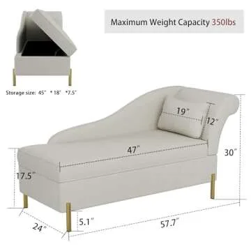 Andeworld Velvet Chaise Lounge with Storage for Living Room, Bedroom, Office - Stylish Indoor Sofa