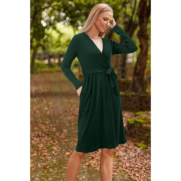 2024 Fall Women's V-Neck Ribbed Knit Sweater Dress