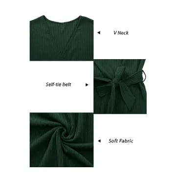 2024 Fall Women's V-Neck Ribbed Knit Sweater Dress