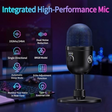 LRUFOB USB Microphone for PC - Computer Gaming Mic with RGB Lighting for PS 4&5,Dual Audio Mixing,Mu...
