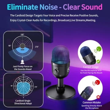 LRUFOB USB Microphone for PC - Computer Gaming Mic with RGB Lighting for PS 4&5,Dual Audio Mixing,Mute,Headphone Output,192KHz/24Bit Hi-Fi Condenser Microphone for Streaming,Singing,Podcast Recording