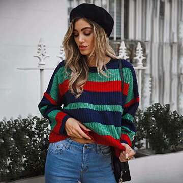 Yeshire Women's Long Sleeve Loose Oversized Casual Crew Neck Knitted Sweater Pullover Crop Tops Jumper X-Large Green