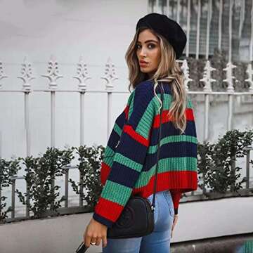 Yeshire Women's Long Sleeve Loose Oversized Casual Crew Neck Knitted Sweater Pullover Crop Tops Jumper X-Large Green