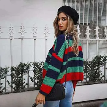 Yeshire Women's Long Sleeve Loose Oversized Casual Crew Neck Knitted Sweater Pullover Crop Tops Jumper X-Large Green