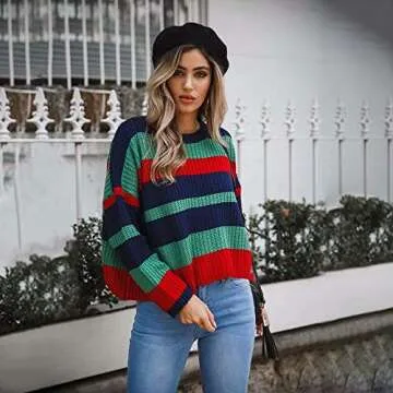 Yeshire Women's Long Sleeve Loose Oversized Casual Crew Neck Knitted Sweater Pullover Crop Tops Jumper X-Large Green