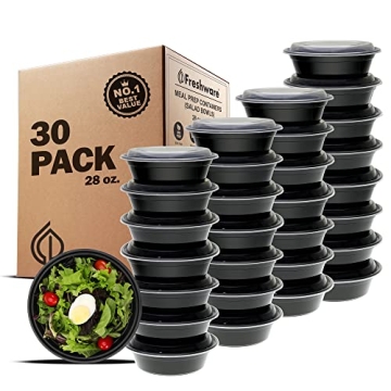 30 Pack Freshware Meal Prep Bowls - Microwave and Dishwasher Safe